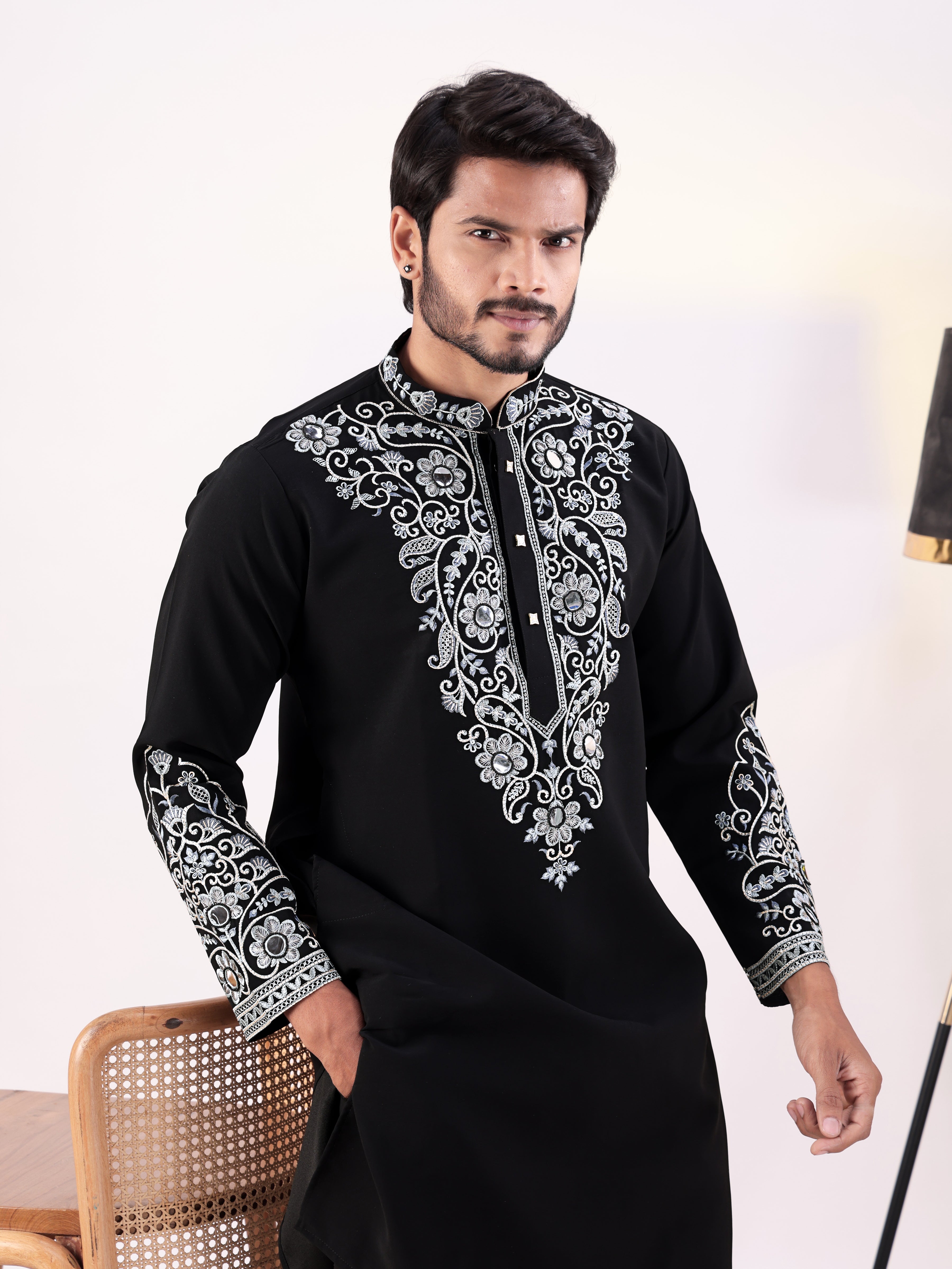 Noir Ice Mirrorwork Embroidered Kurta