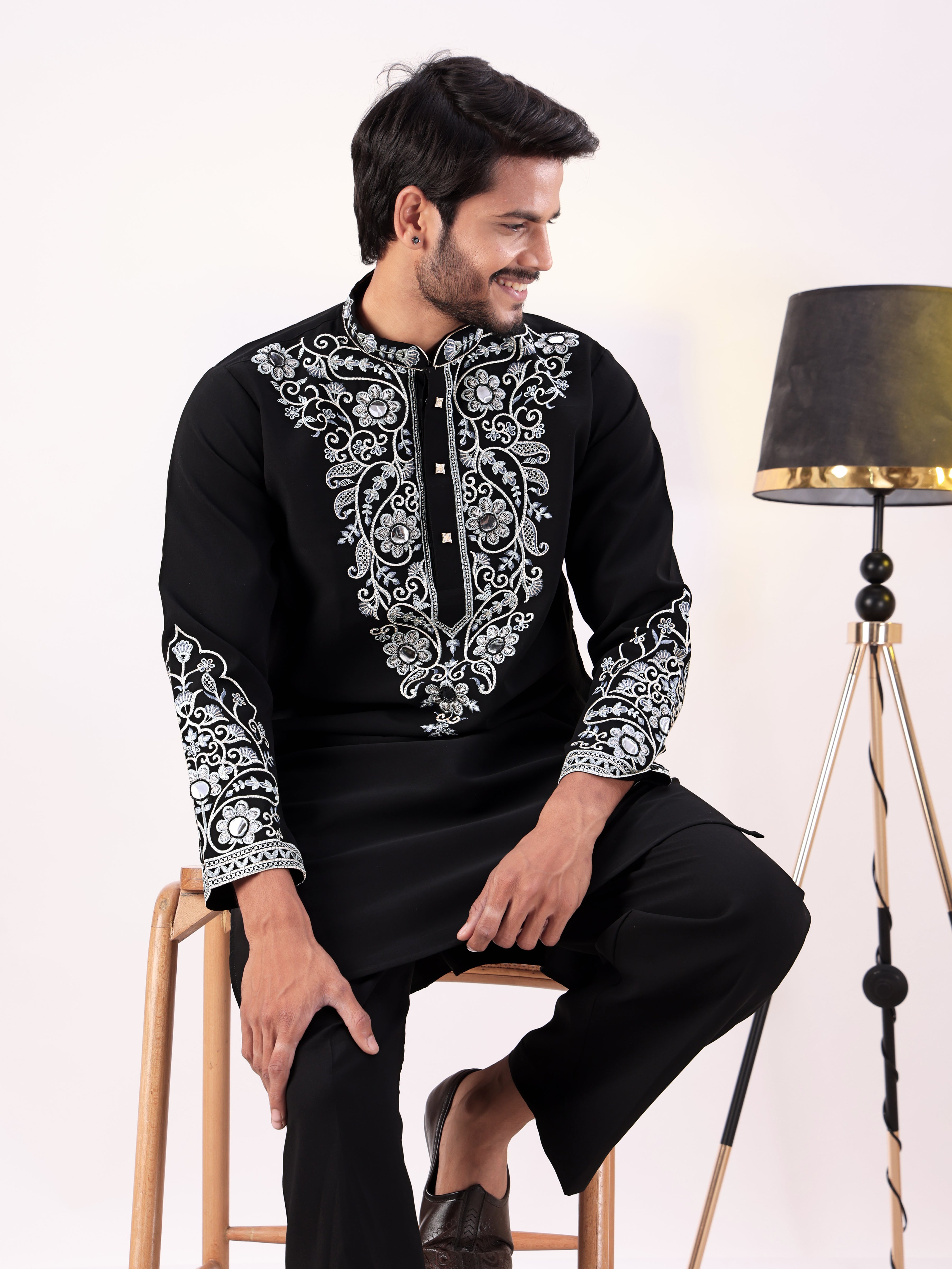 Noir Ice Mirrorwork Embroidered Kurta