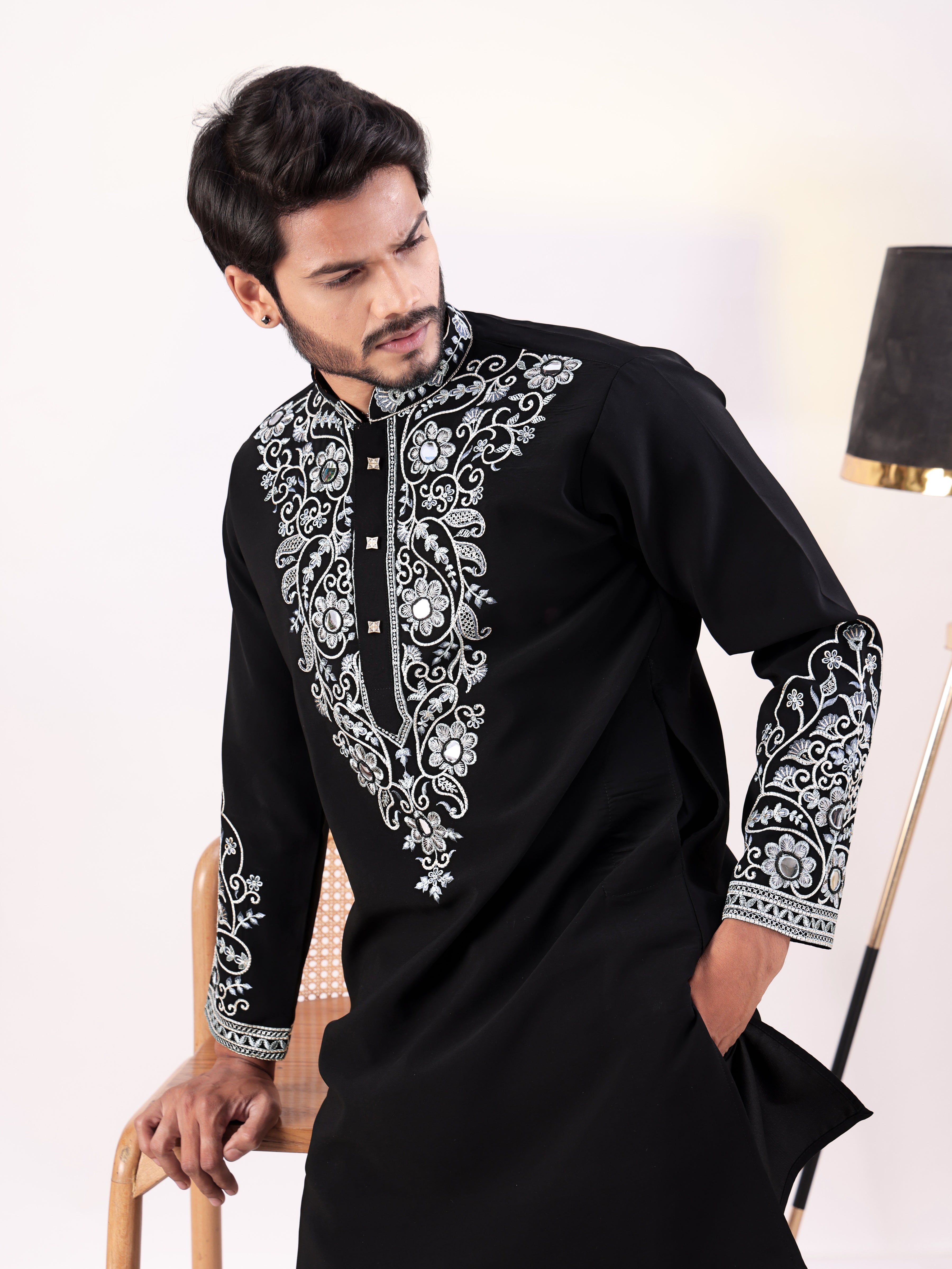 Noir Ice Mirrorwork Embroidered Kurta