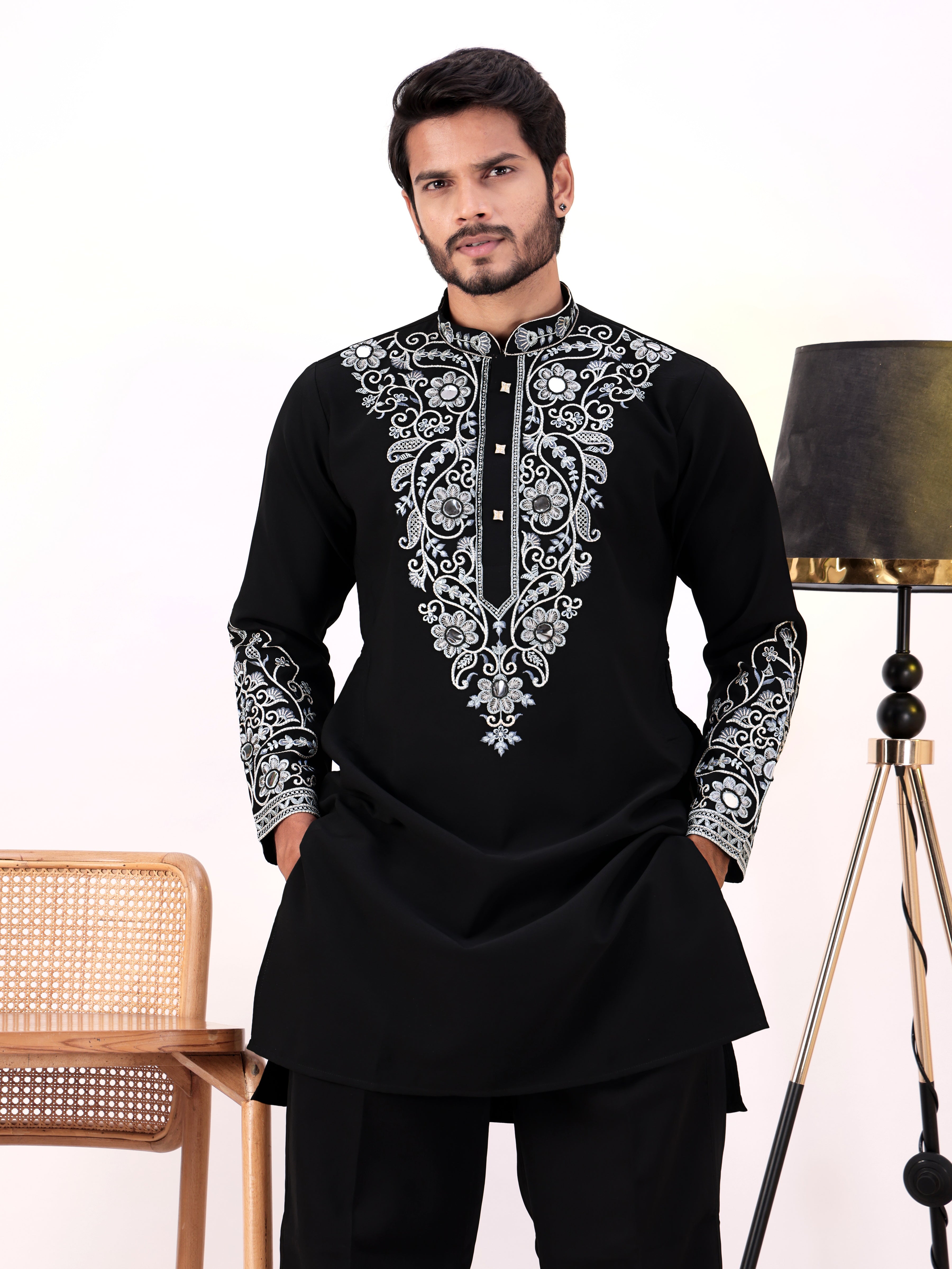 Noir Ice Mirrorwork Embroidered Kurta