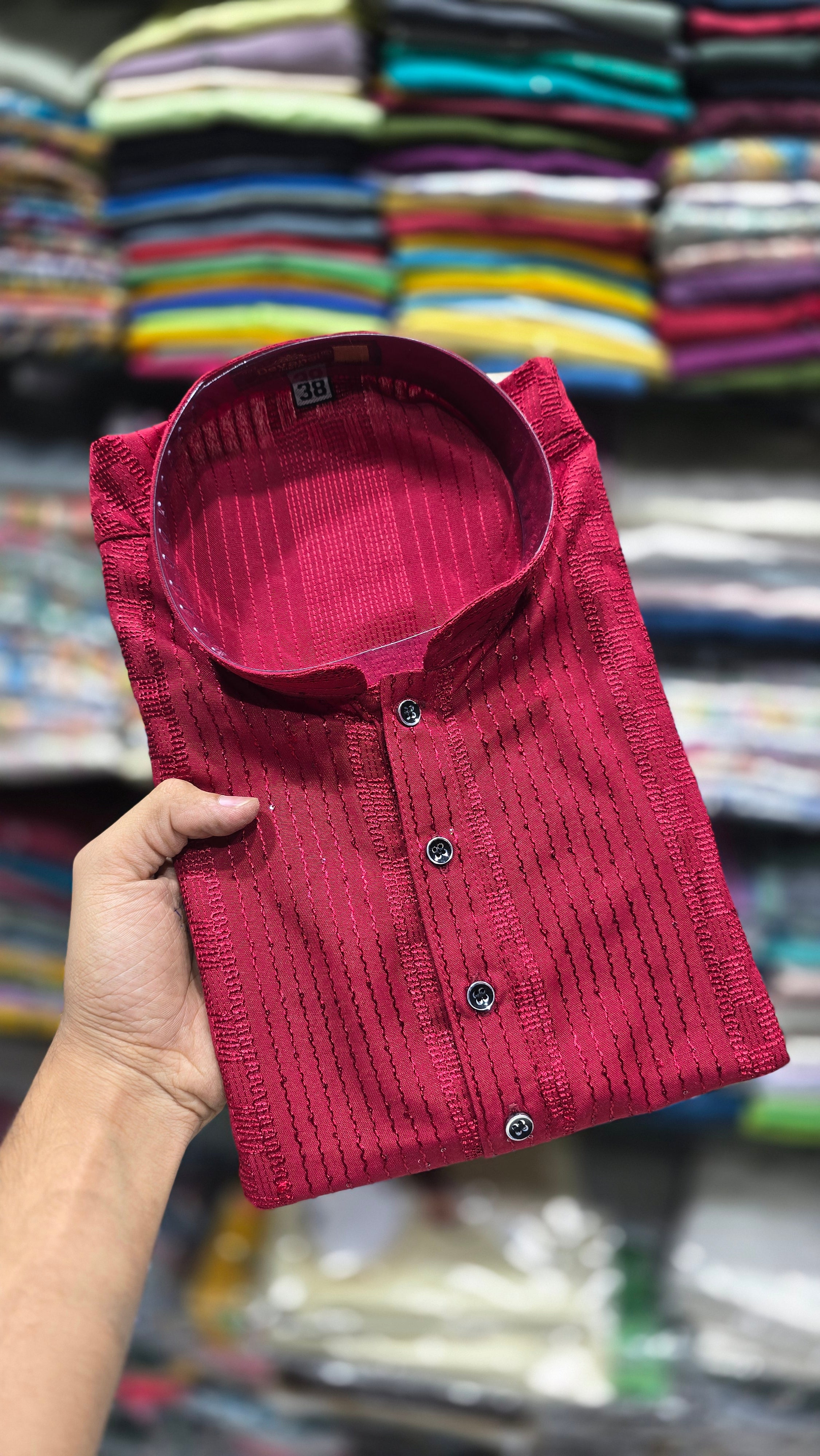 Crimson Ember Weave Regal Kurta