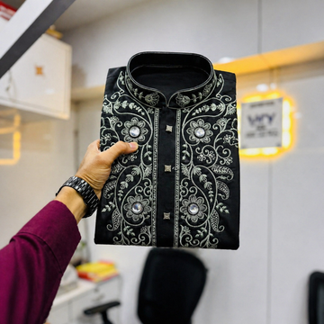 Noir Sage Mirrorwork Embroidered Kurta