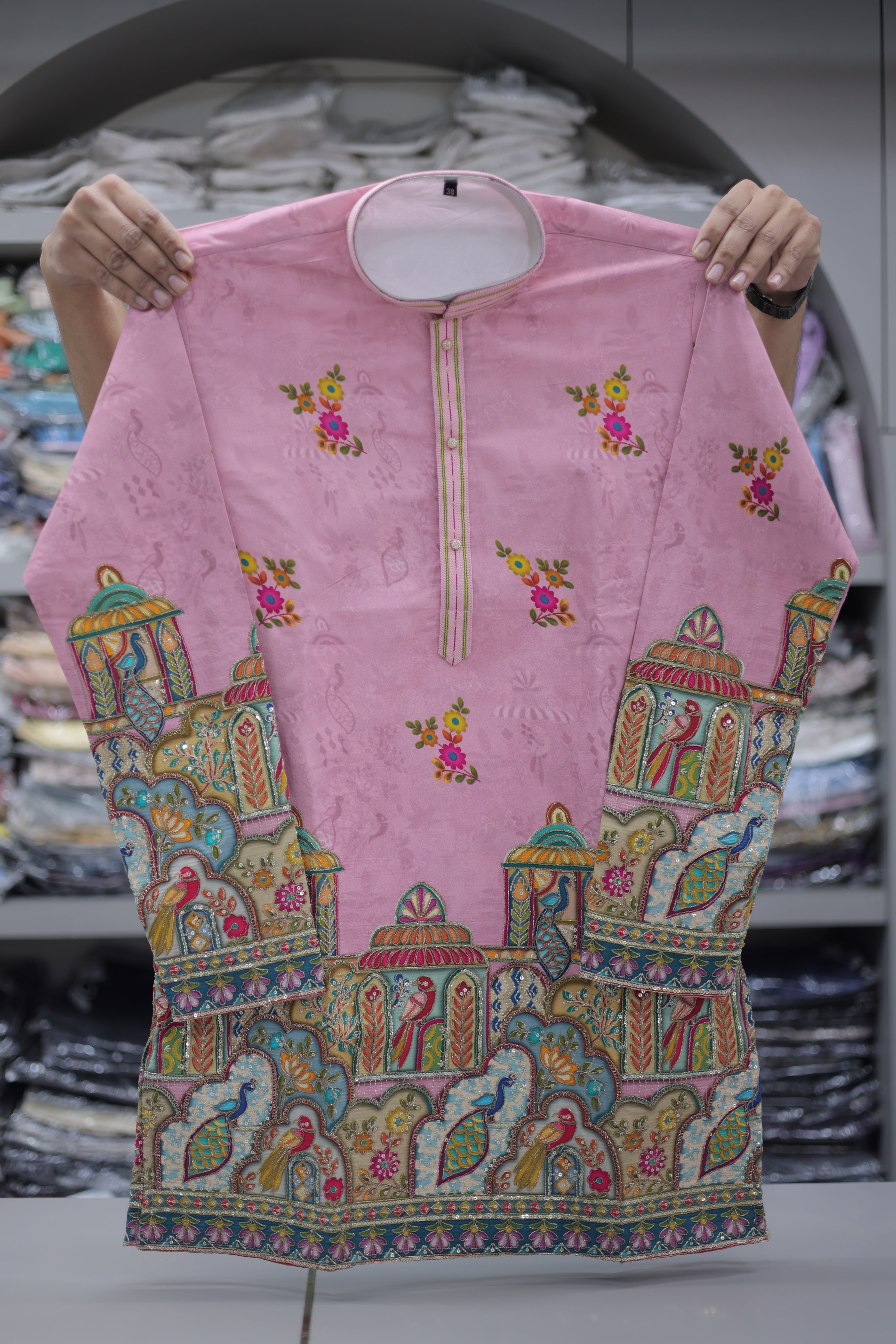 Blush Haveli Narrative Sequence Position Print Short Kurta