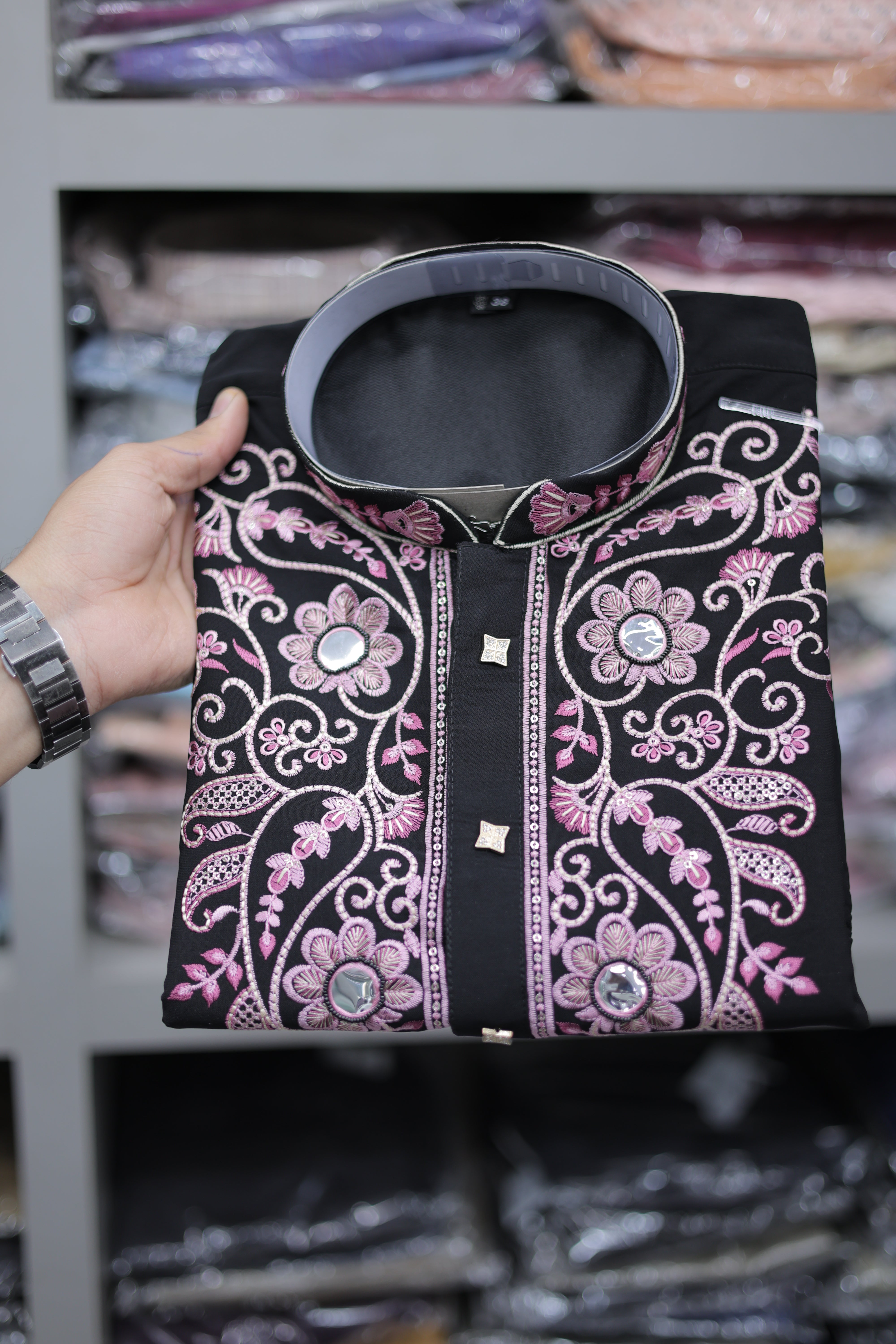 Noir Blush Mirrorwork Embroidered Kurta