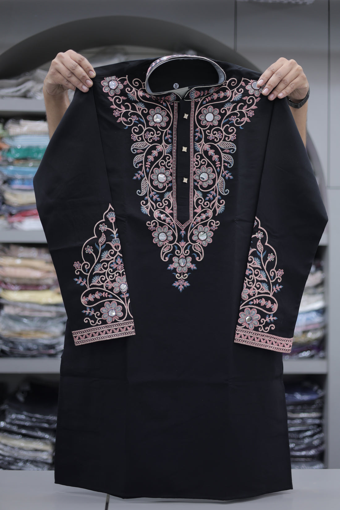 Noir Pastel Mirrorwork Embroidered Kurta