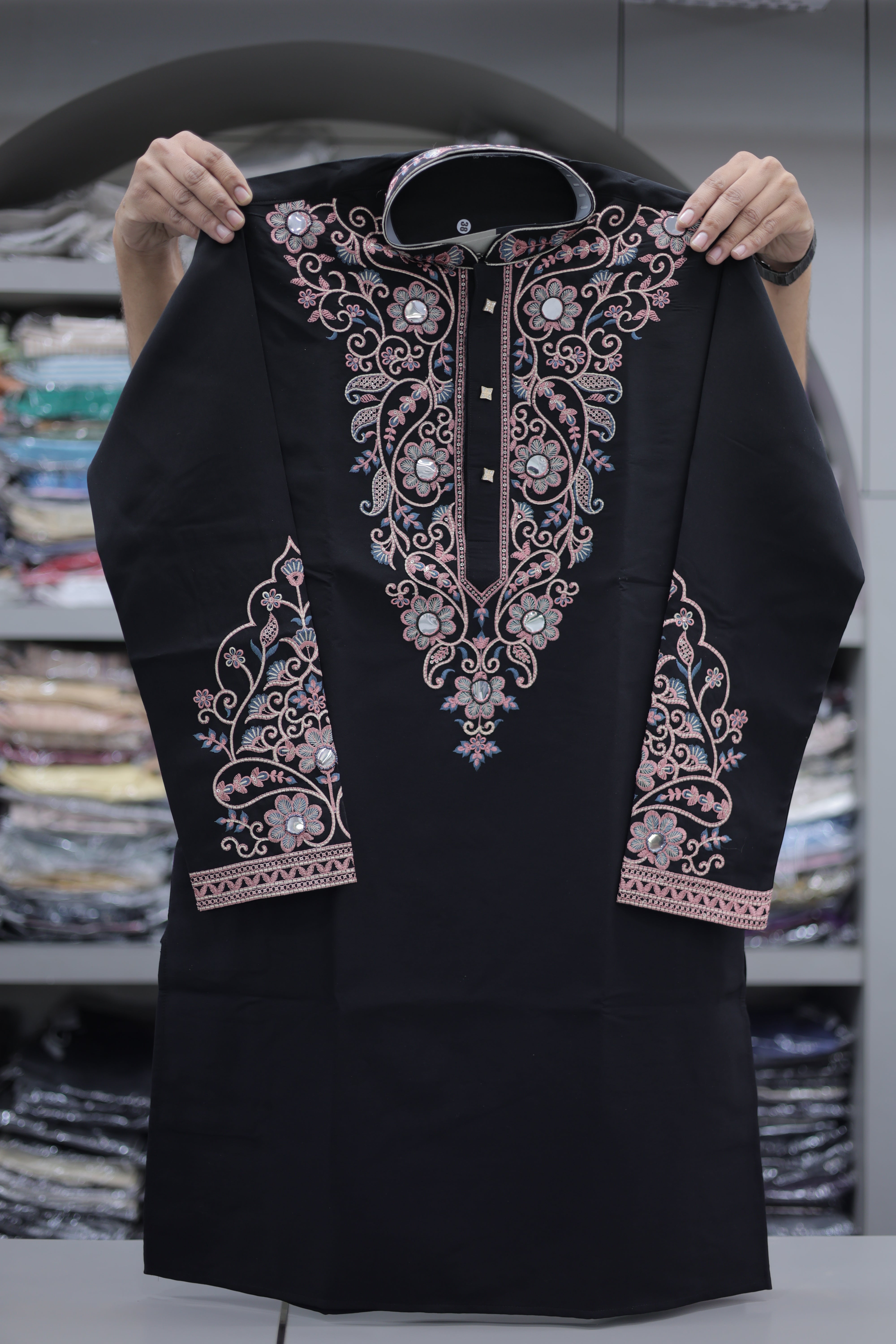Noir Pastel Mirrorwork Embroidered Kurta