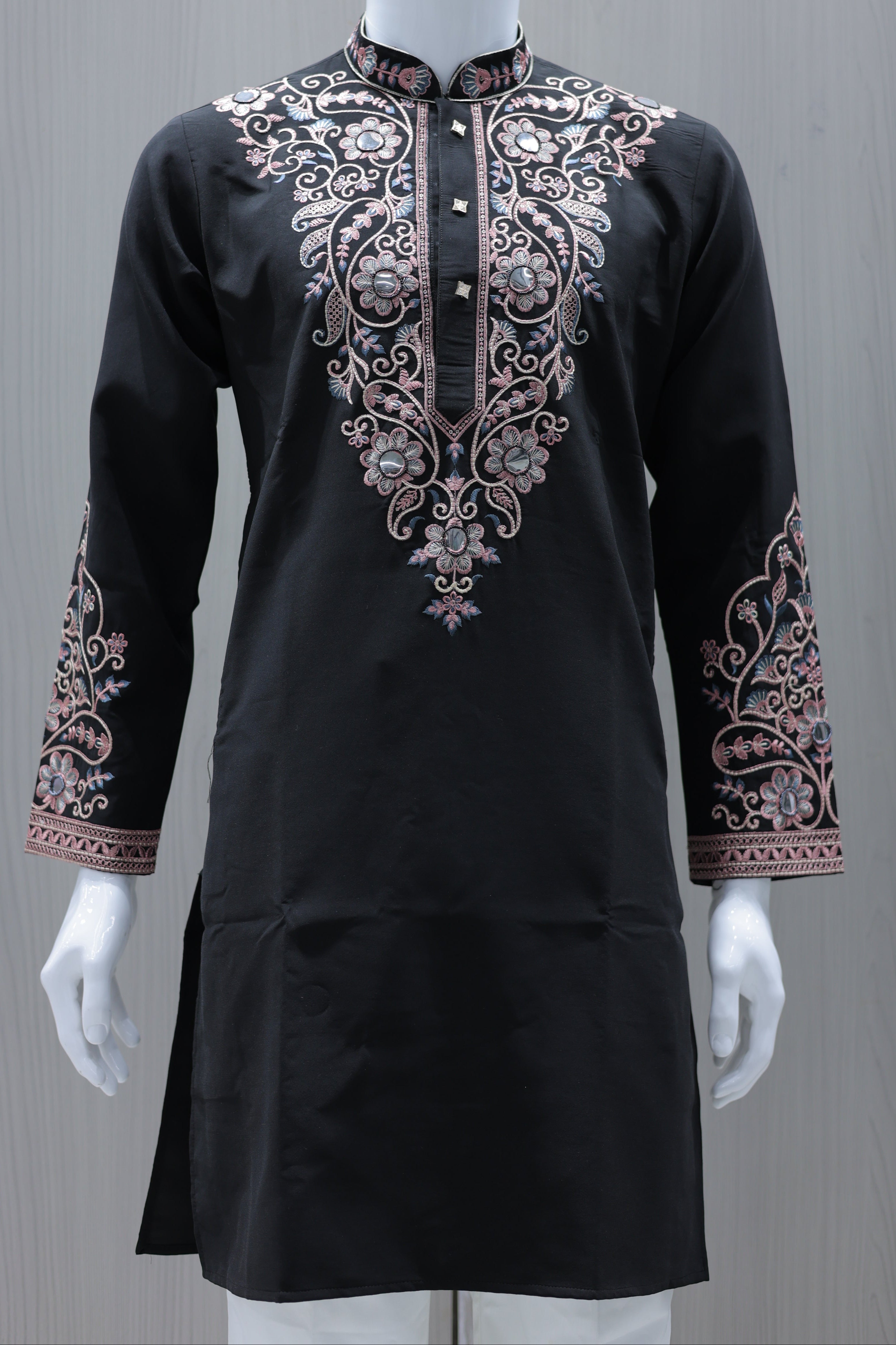 Noir Pastel Mirrorwork Embroidered Kurta