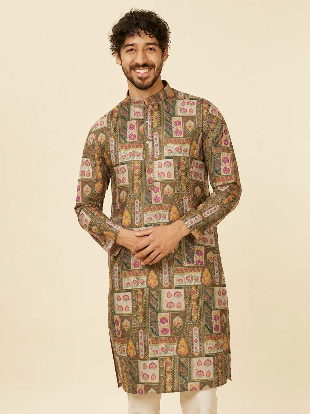 Verdant Mosaic Regal Kurta – Jacquard Sequence Position Print
