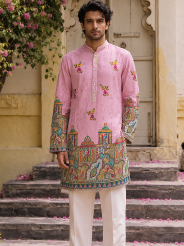 Blush Haveli Narrative Sequence Position Print Short Kurta