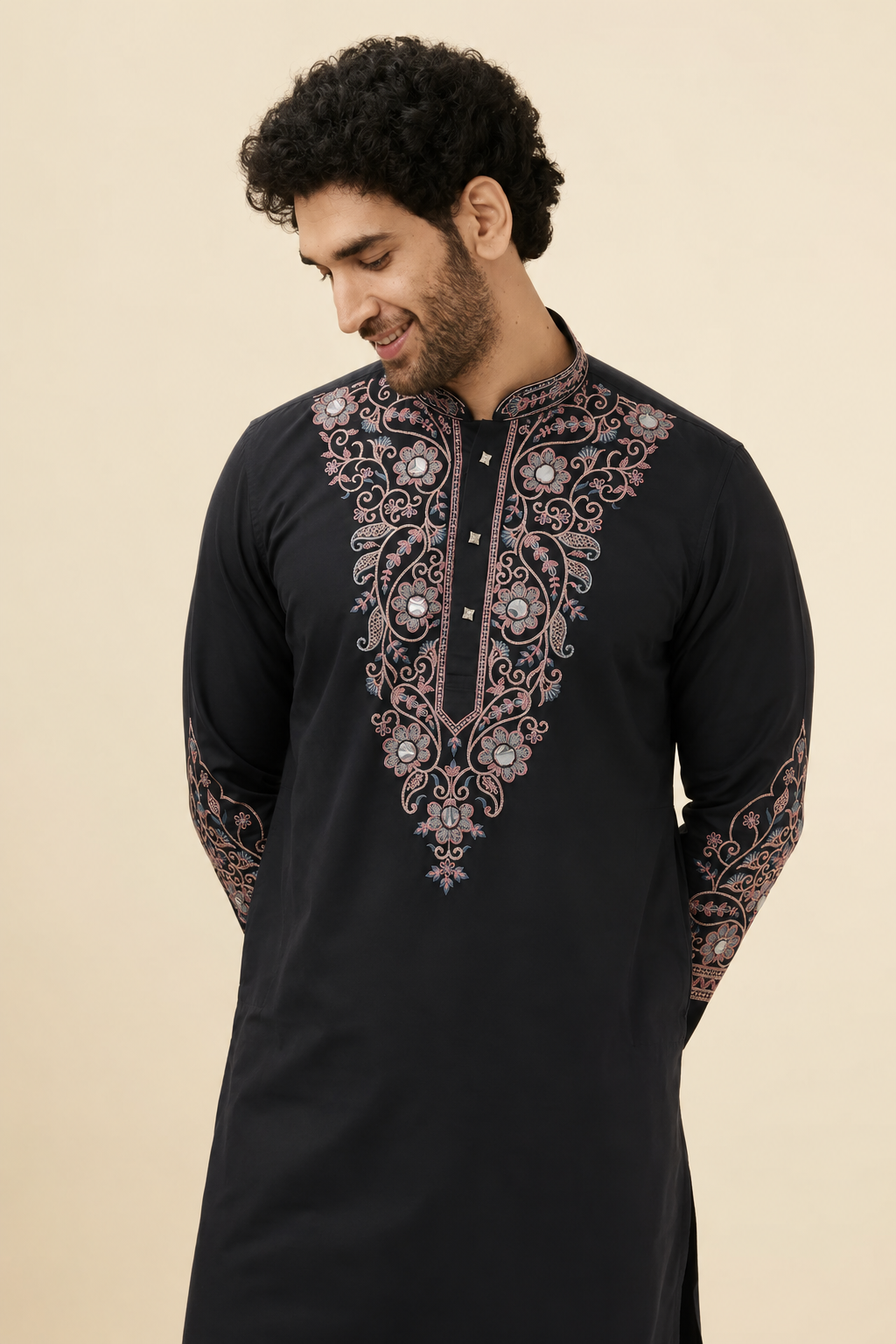 Noir Pastel Mirrorwork Embroidered Kurta