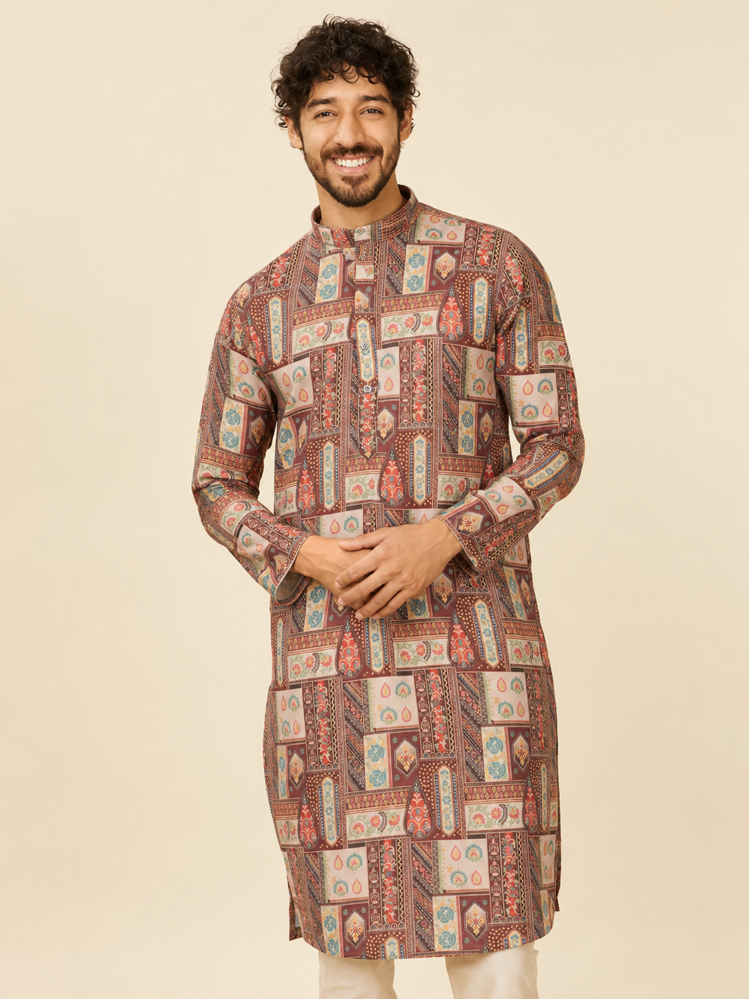 Rust Ember Mosaic Heritage Kurta – Jacquard Sequence Position Print