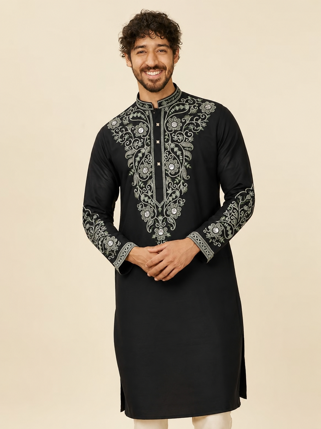 Noir Sage Mirrorwork Embroidered Kurta