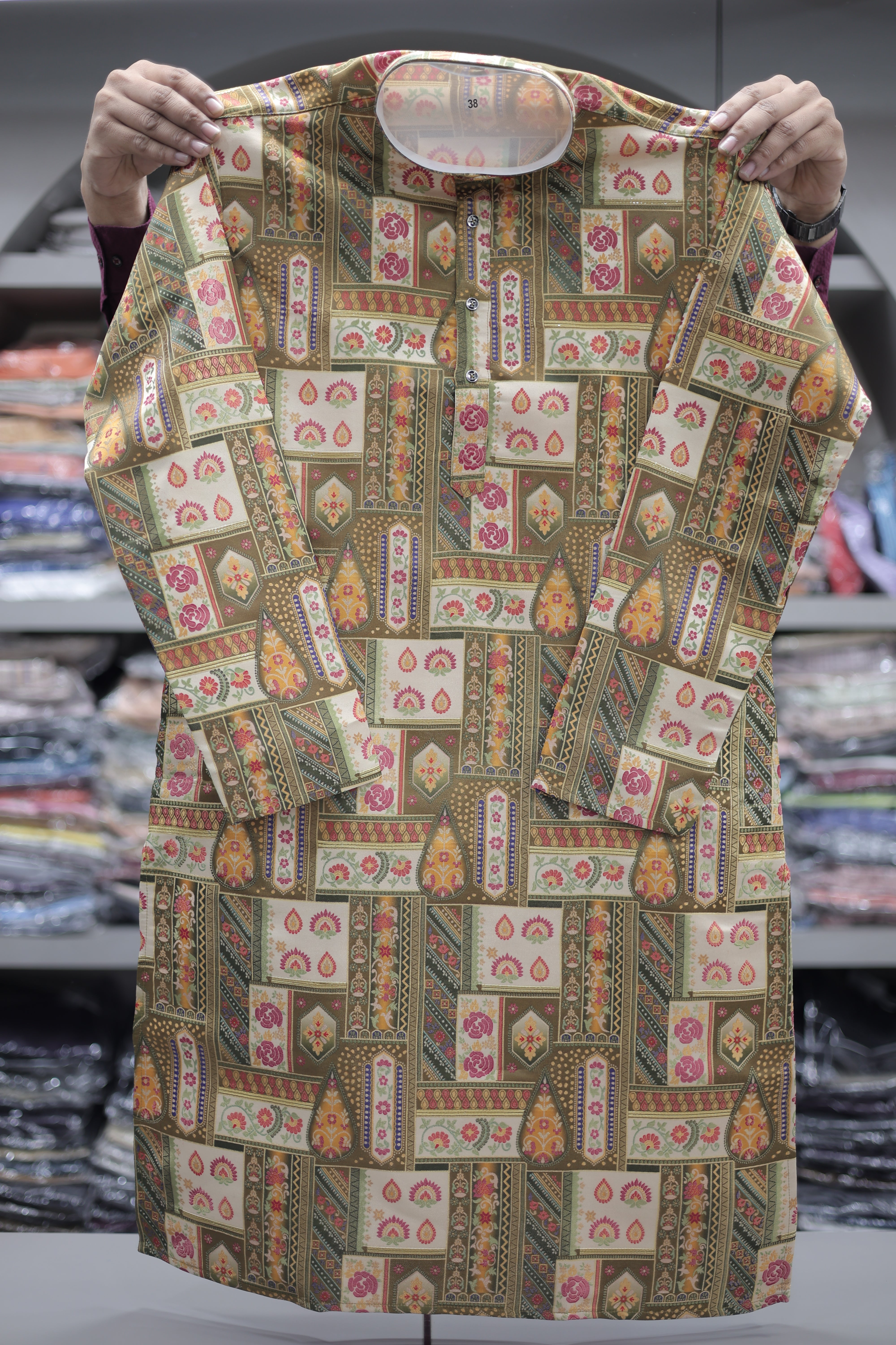 Verdant Mosaic Regal Kurta – Jacquard Sequence Position Print