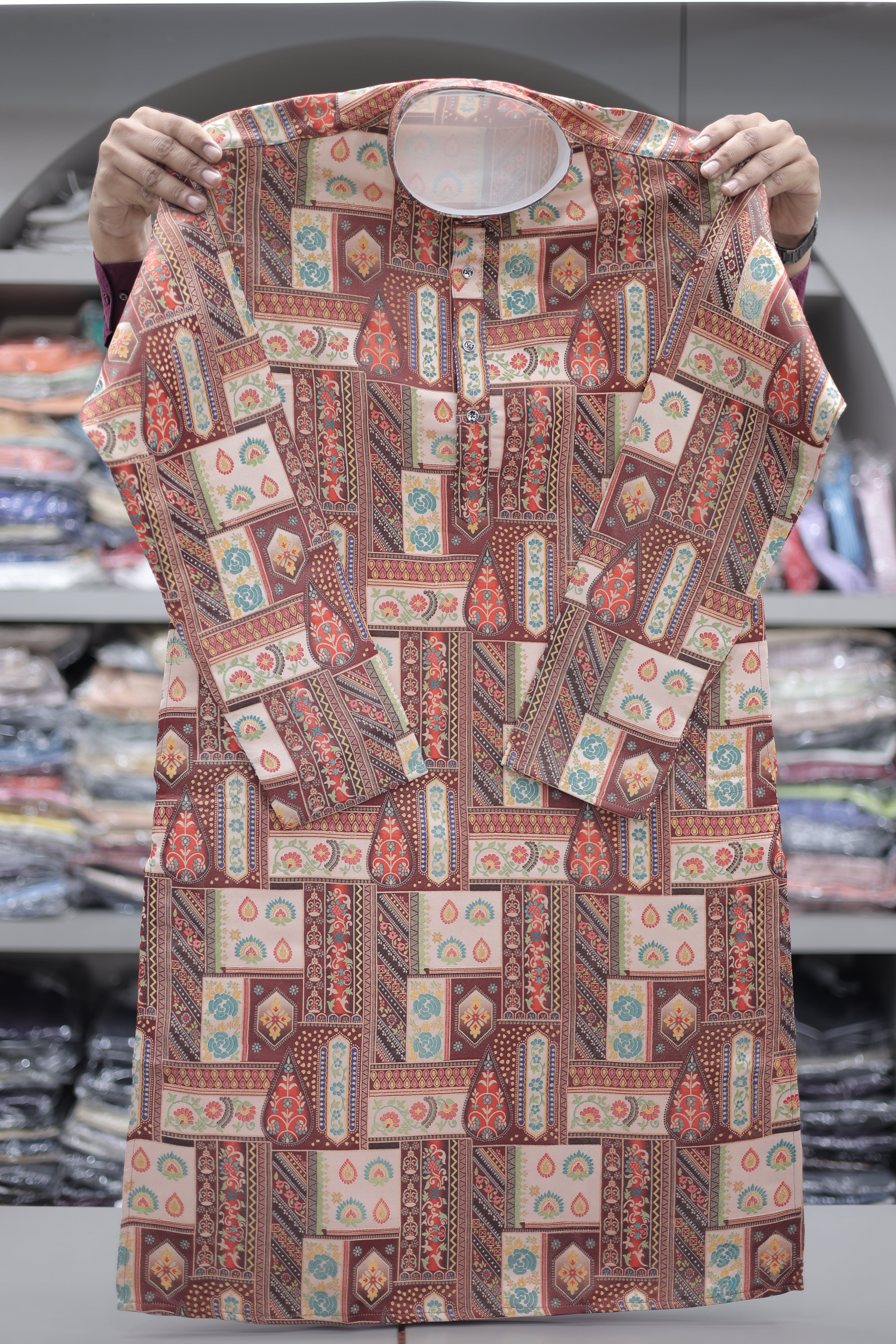 Rust Ember Mosaic Heritage Kurta – Jacquard Sequence Position Print