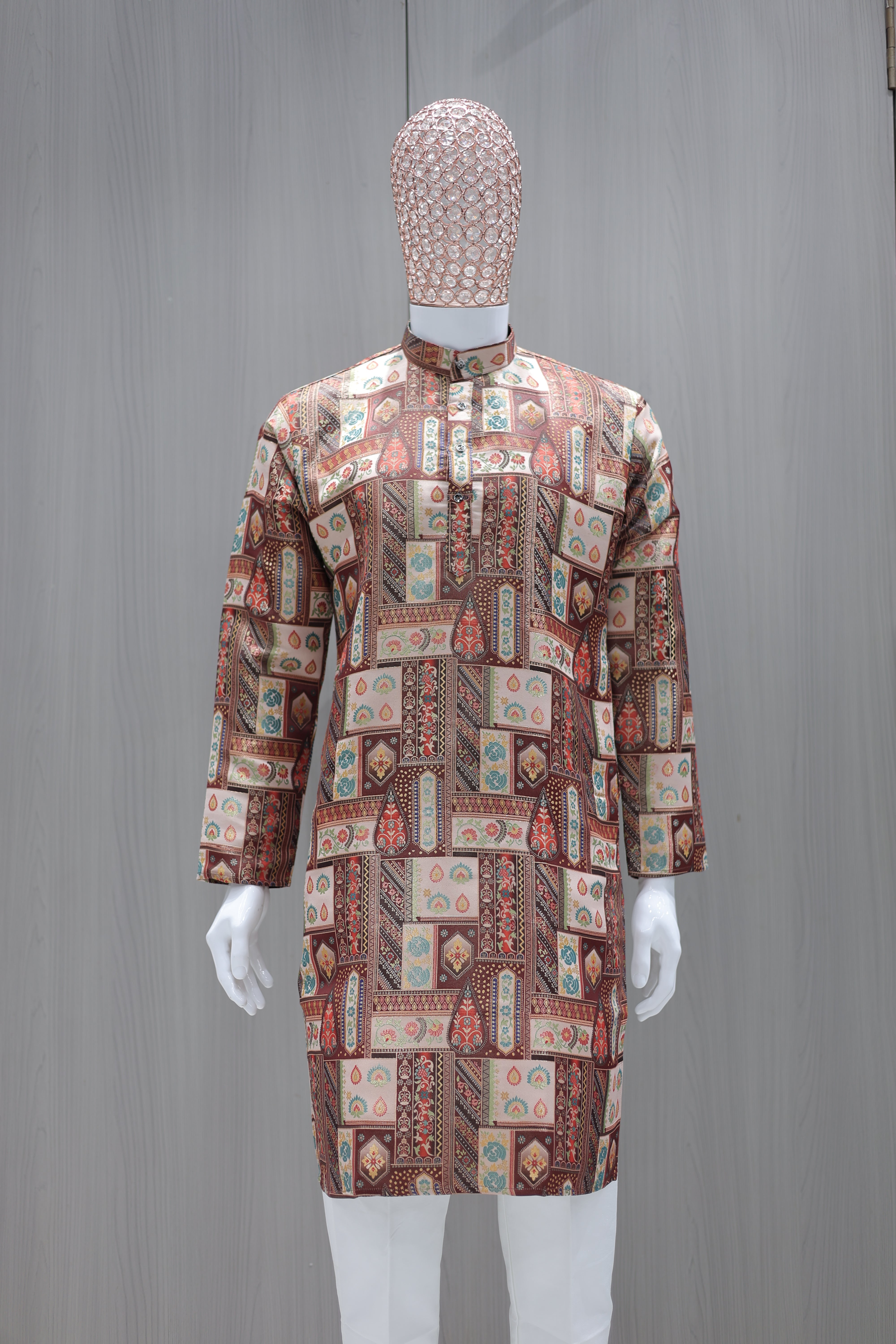 Rust Ember Mosaic Heritage Kurta – Jacquard Sequence Position Print