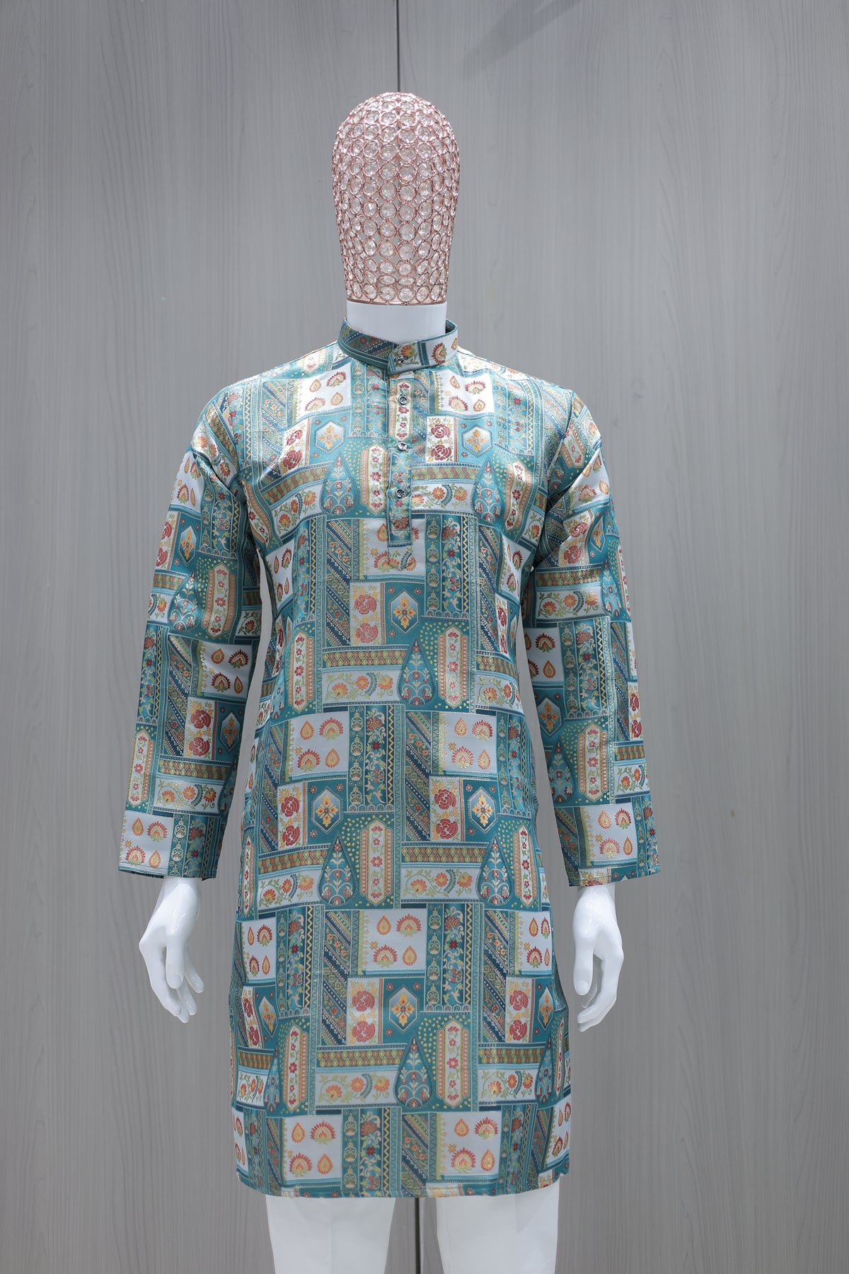 Azure Mosaic Heritage Kurta – Jacquard Sequence Position Print