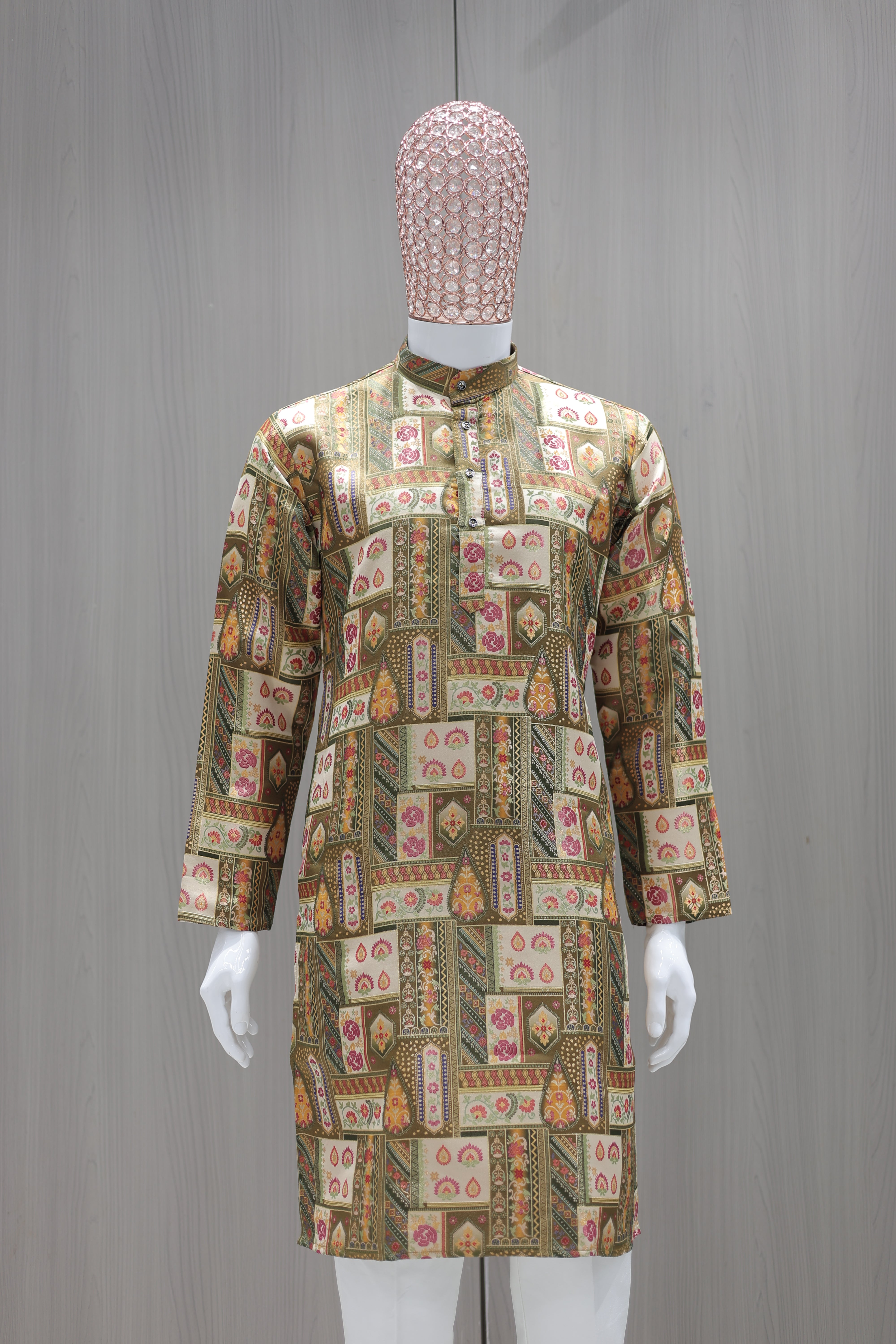 Verdant Mosaic Regal Kurta – Jacquard Sequence Position Print