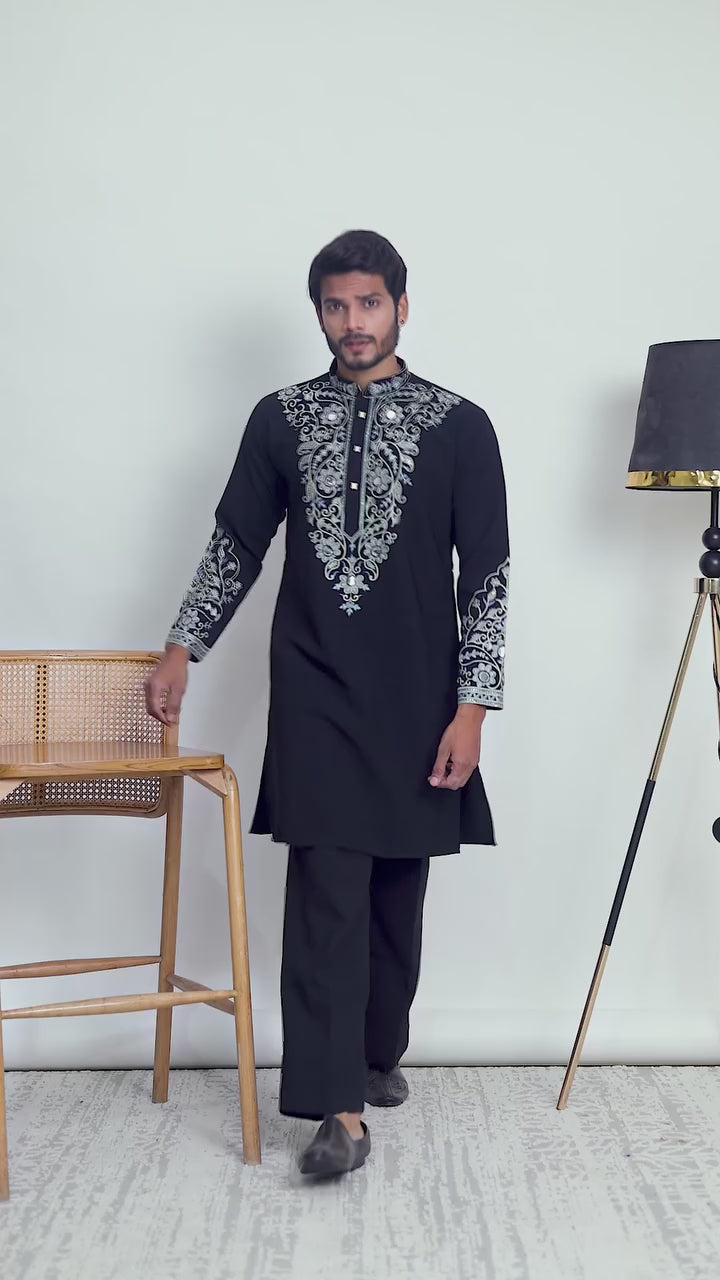 Noir Ice Mirrorwork Embroidered Kurta